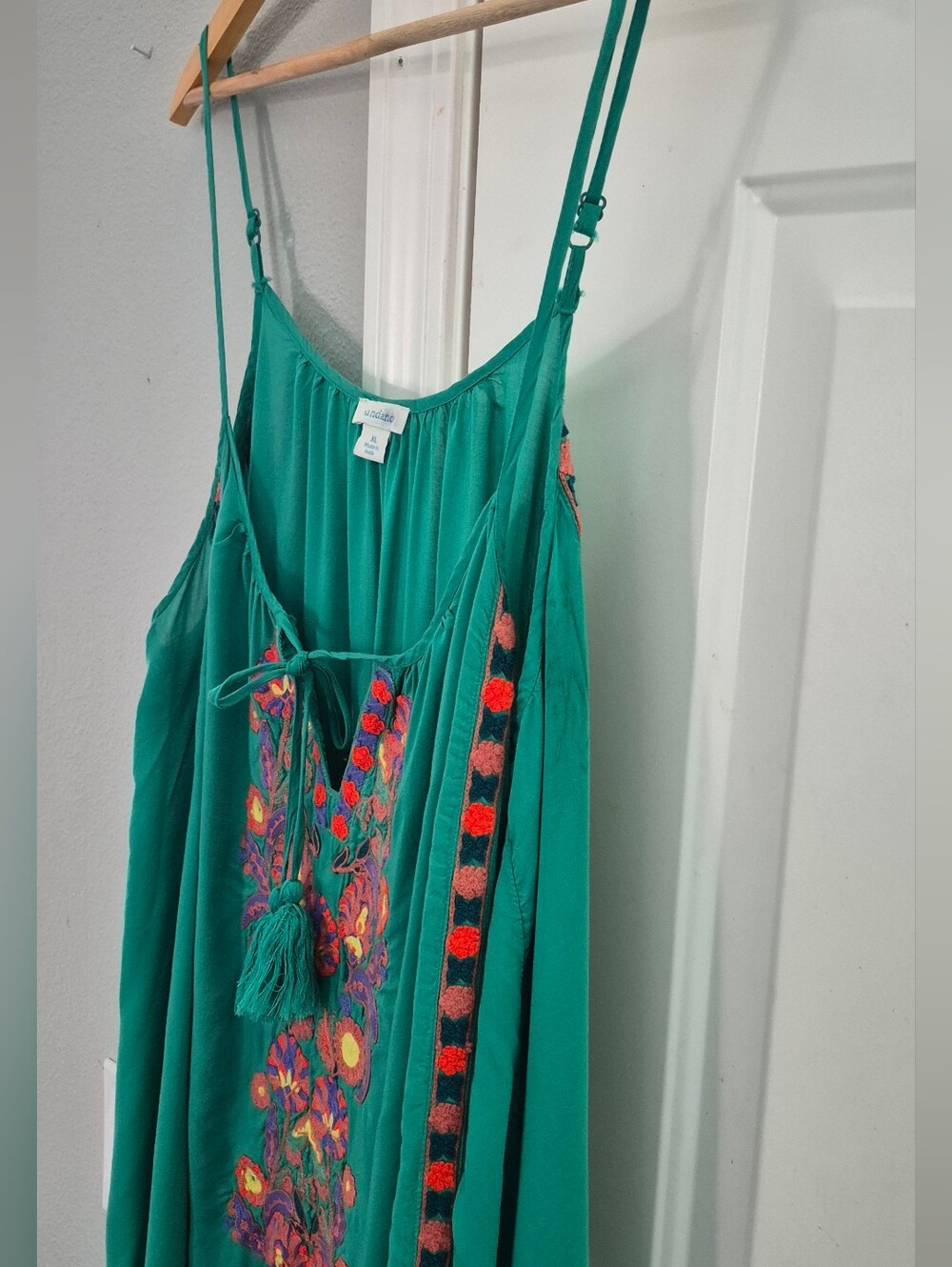 Sundance embroidered Boho green cami camisole long A line flowy summer dress XL - Picture 4 of 10